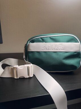 Athleta Green and White Waist Bag with Front Logo